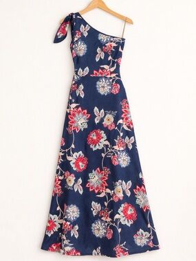 KIVARI Provence Floral One Shoulder Maxi Dress Linen Blend Size 2